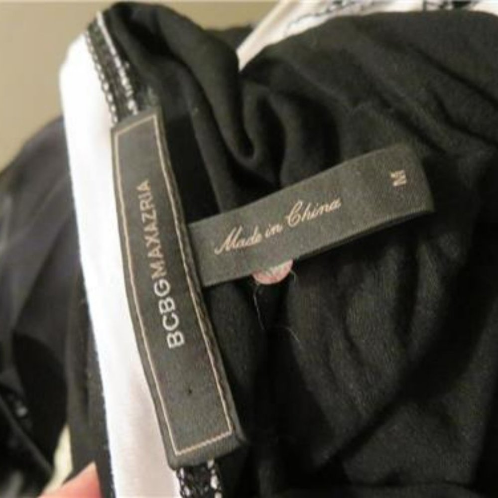 WOMENS BCBGMAXAZRIA BLACK WHITE PULLOVER LONG SLEEVE TUNIC TOP SIZE M - Picture 4 of 4